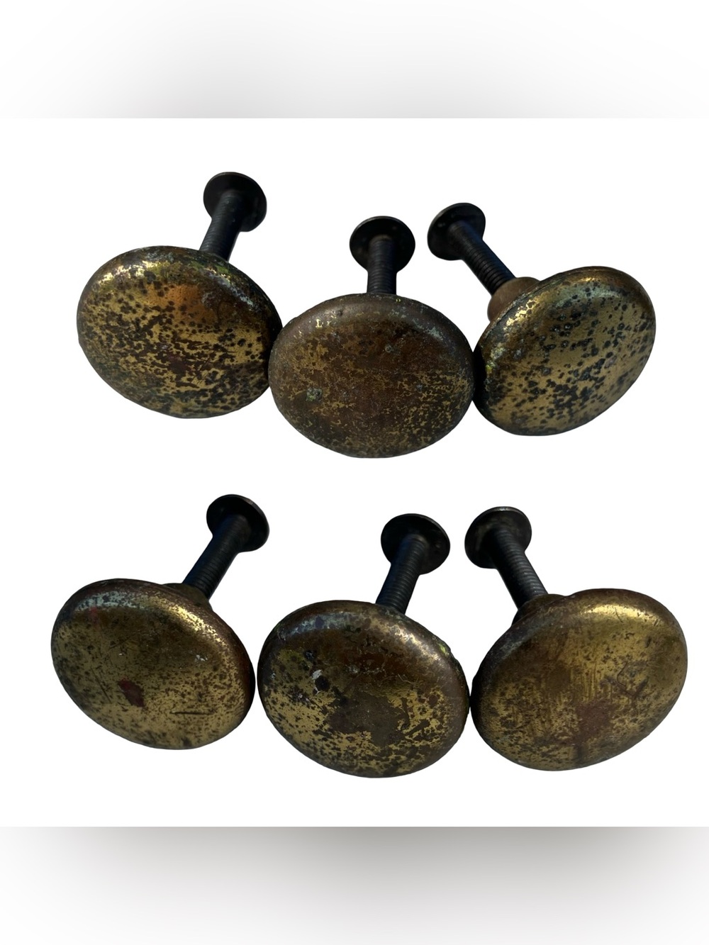VTG Antique Brass Cabinet Knobs Round Handles Architectural Salvage Patina These